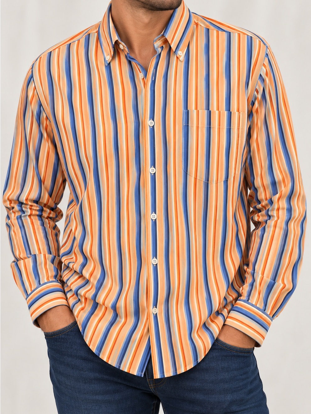 Tommy Hilfiger Men’s Multicolor Vertical Stripe Button-Down Shirt Large